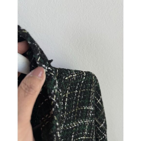 ZARA WOMAN Tweed Fringed Mock Neck Front Cropped Jacket Plaid Black Green Size M - Picture 8 of 11
